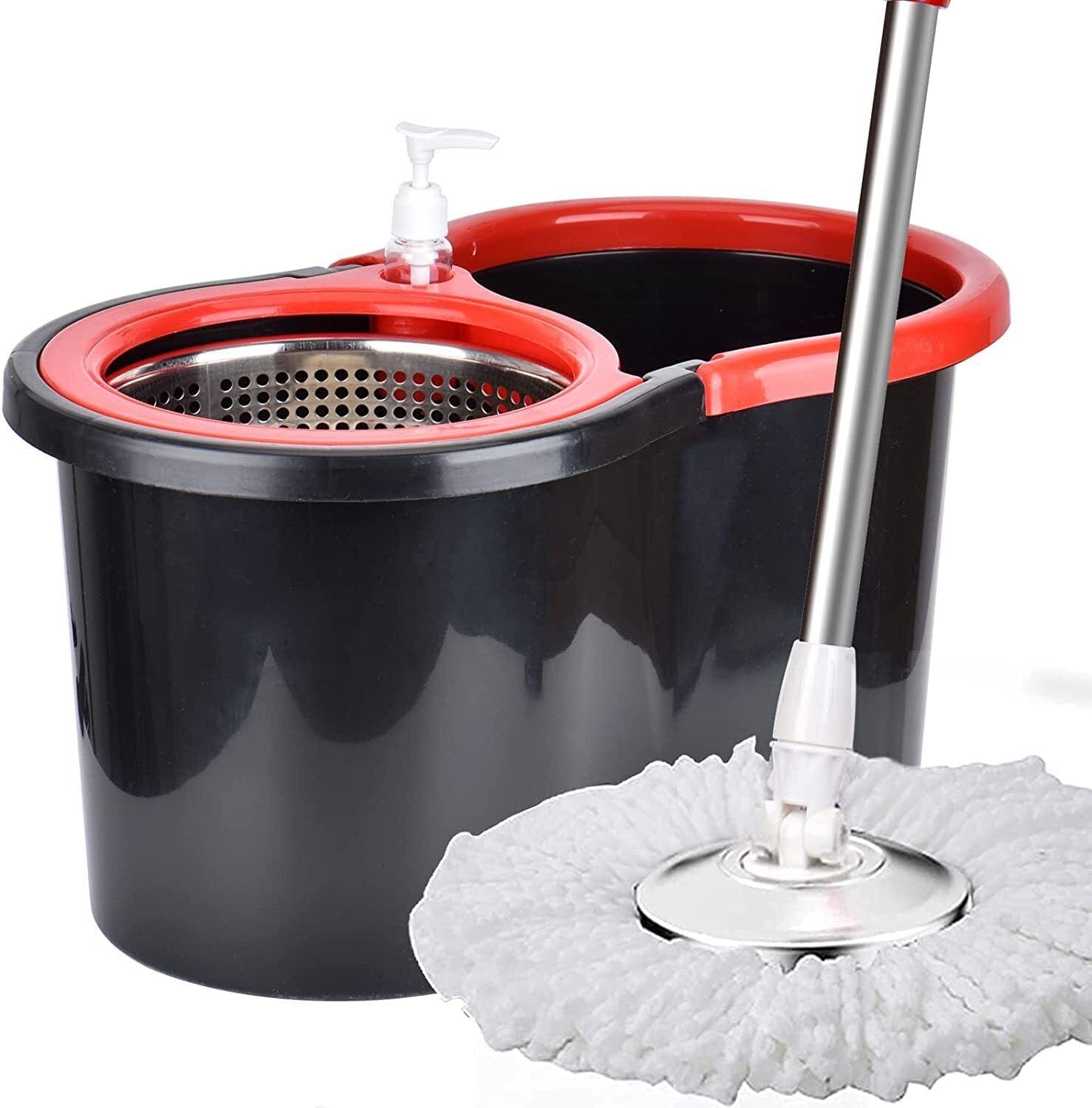 360° Spin Mop with Rotating Head & Easy Dry Bucket System + 3 Microfiber Heads