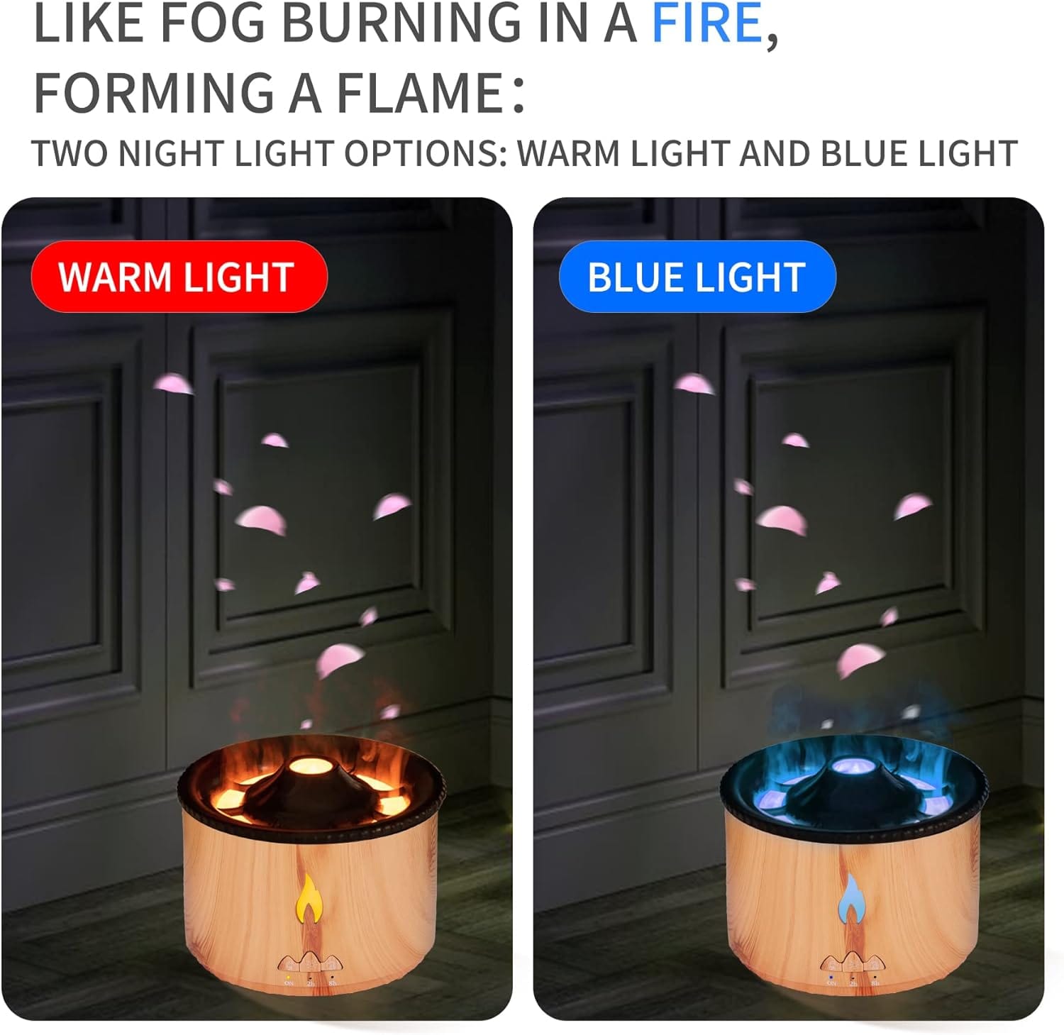 360ML Essential Oil Diffuser: Volcano and Flame Air Diffuser/Humidifier with Red & Blue Light