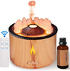 Wood Grain 360ML Essential Oil Diffuser: Volcano and Flame Air Diffuser/Humidifier with Red & Blue Light