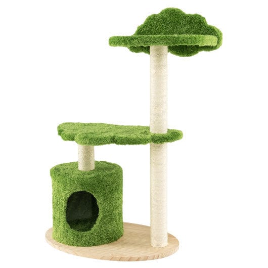 38 Inch Cute Cat Tree for Indoor Cats with Fully Wrapped Sisal Scratching Posts-Green - Color: Green