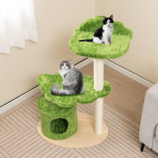 38 Inch Cute Cat Tree for Indoor Cats with Fully Wrapped Sisal Scratching Posts-Green - Color: Green