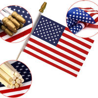 Pack of 50 - USA 4x6 Inch Wooden Stick Flags - Handheld American Flags with Kid-Safe Golden Spear Top