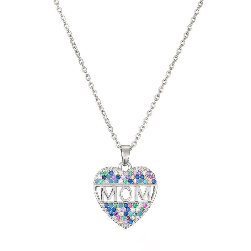 Mother's Day Gift – Peach Heart "MOM" Pendant Necklace in Copper