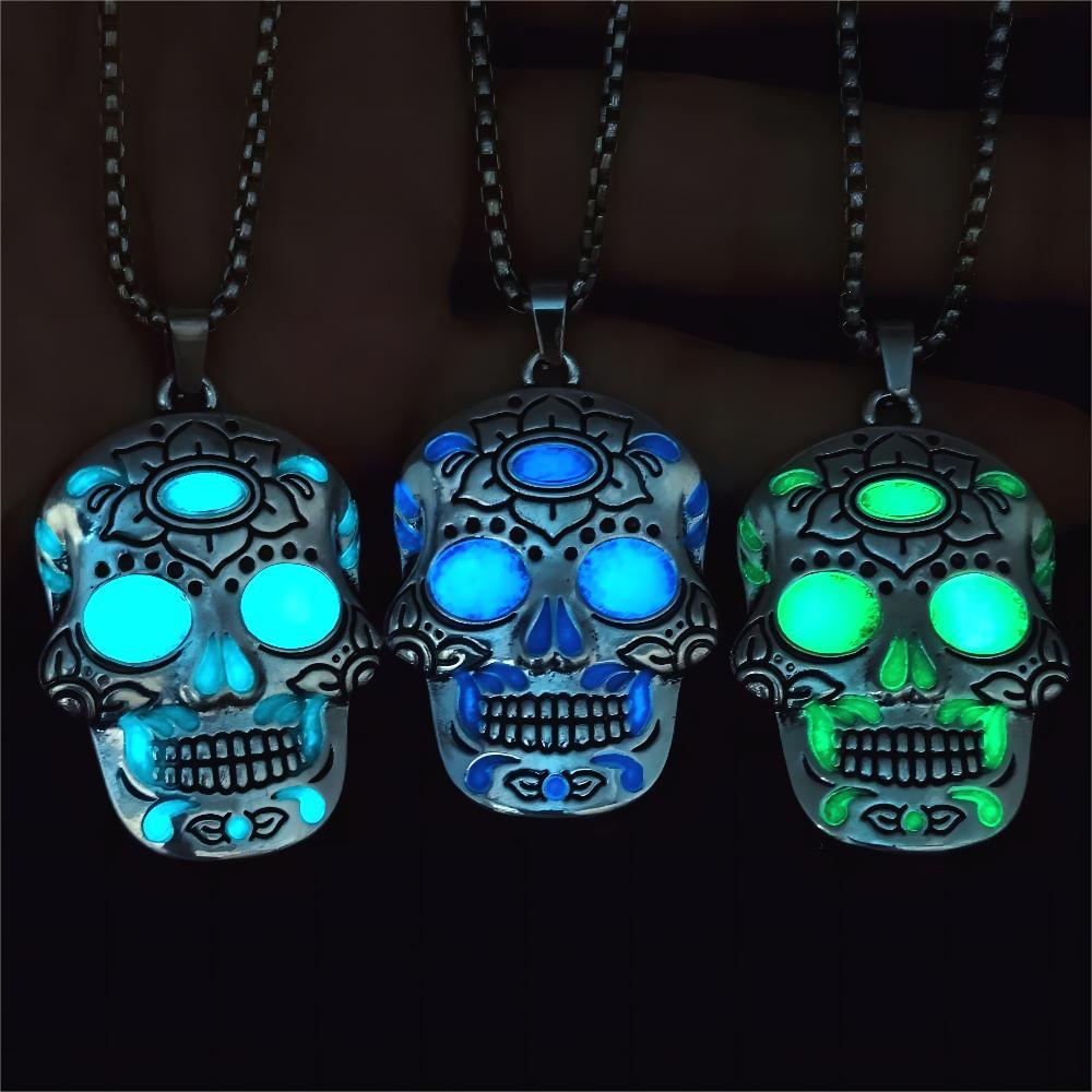 Halloween Skull Necklace with Day of the Dead Lotus Pattern