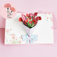 Bouquet of carnations 3D Flower Basket  Handmade, Paper Carved Mother's Card Greeting Card