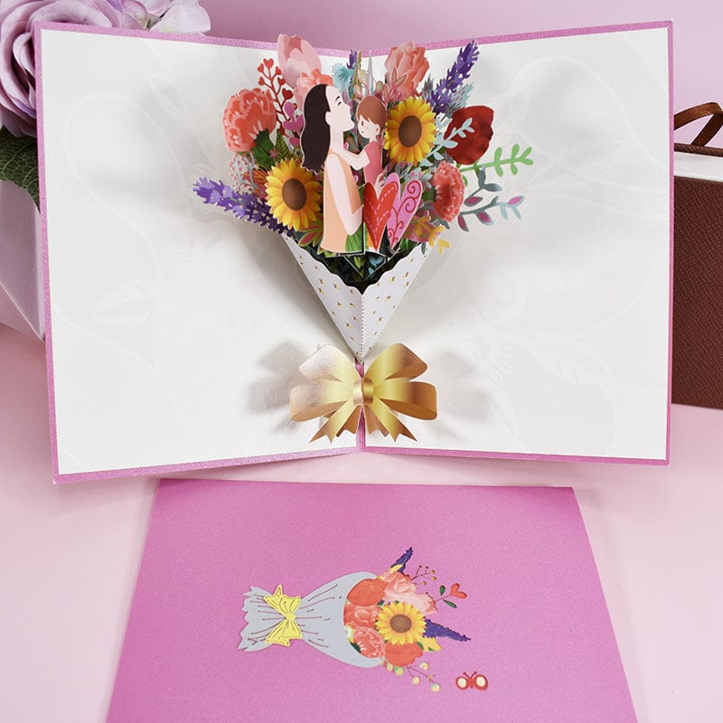 Mothers Day bouquet 3D Flower Basket  Handmade, Paper Carved Mother's Card Greeting Card