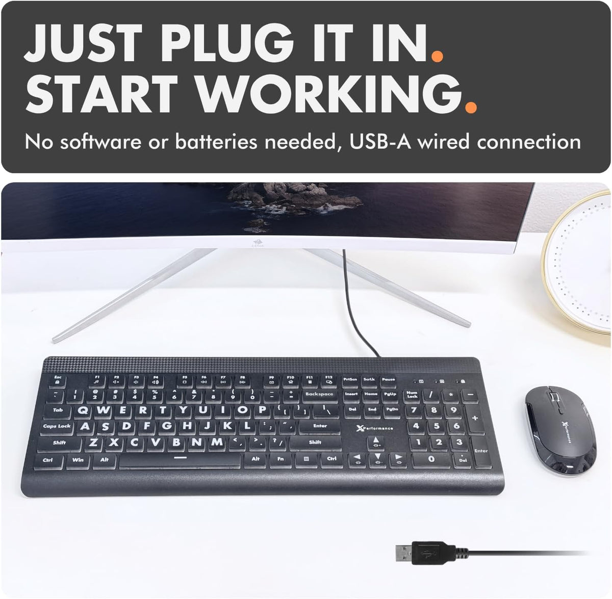 Large Print Backlit Keyboard – 7-Color LED, USB Wired, Full Size 107-Key for Seniors & Low Vision