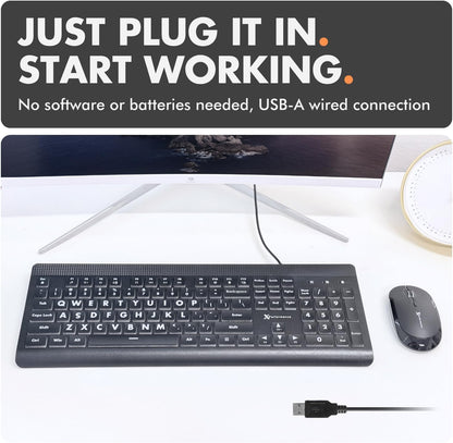 Large Print Backlit Keyboard – 7-Color LED, USB Wired, Full Size 107-Key for Seniors & Low Vision