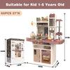 65-Piece Kids Play Kitchen Set with Real Sounds, Lights, Steam Stove, Sink & Pretend Food - 37” Tall Toddler Kitchen Toy Gift