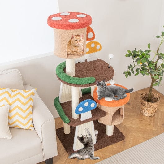 4-In-1 Cat Tree with 2 Condos and Platforms for Indoors-Multicolor - Color: Multicolor
