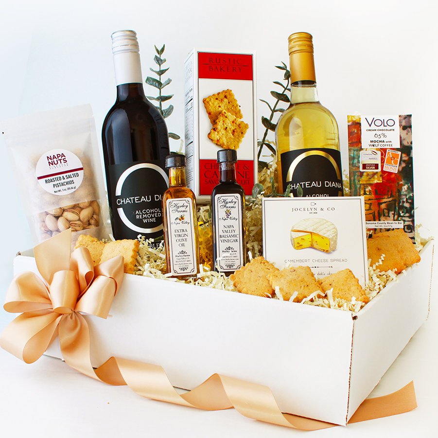 Sip & Savor Duet: Non-Alcoholic Wine & Gourmet Treats Gift Box
