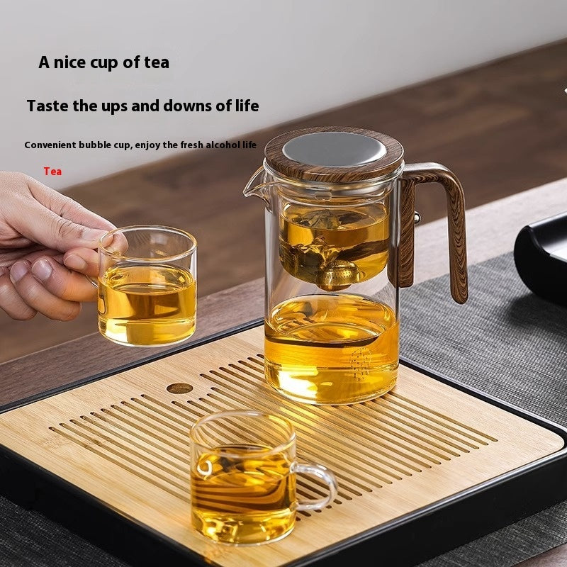 One-Click Magnetic Glass Teapot - Tea Filtration with Wooden Handle and Inner Container