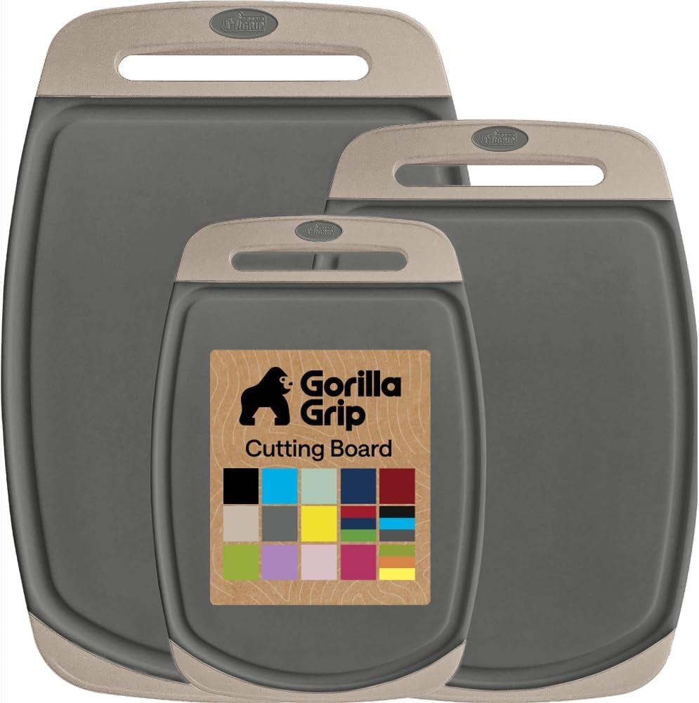 BPA Free Cutting Board Set of 3 – Non Slip Plastic Kitchen Boards with Juice Grooves