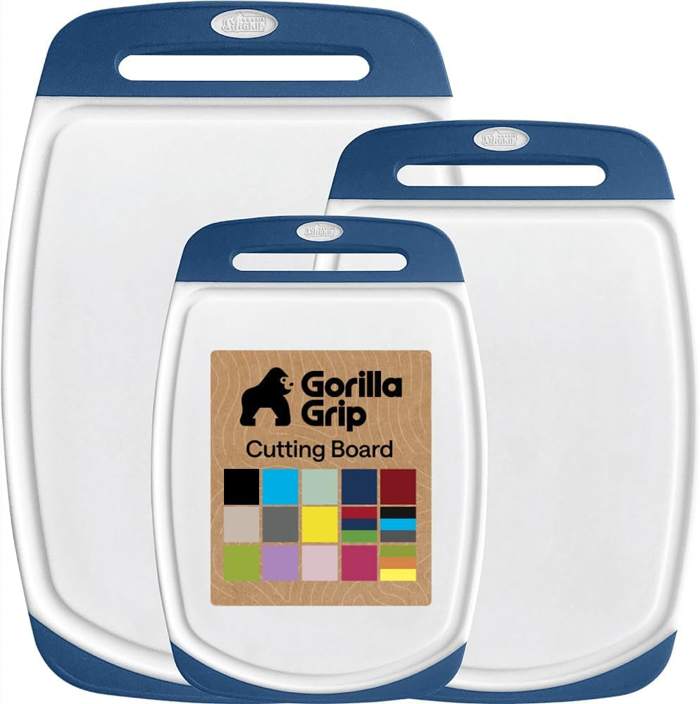 BPA Free Cutting Board Set of 3 – Non Slip Plastic Kitchen Boards with Juice Grooves