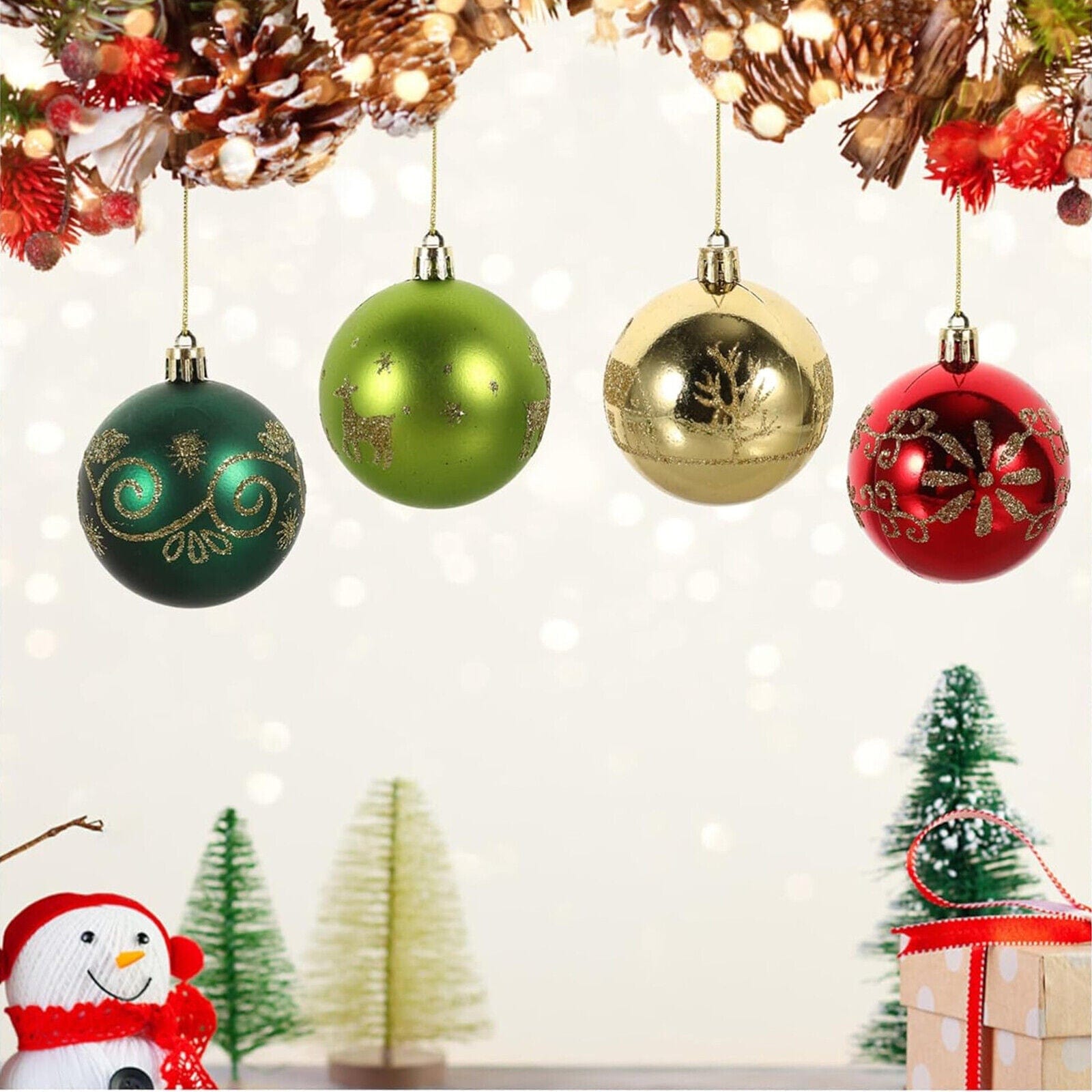 44Pcs Christmas Glitter Balls Ornaments Xmas Tree Baubles Hanging Party Decor US