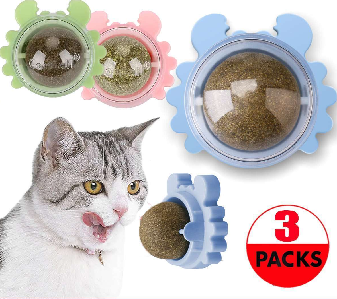 Edible Catnip Ball Toys for Teeth Cleaning (3 Pack)