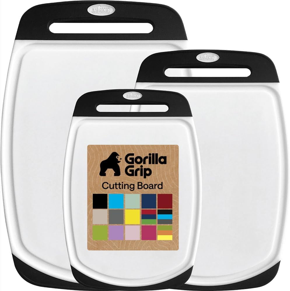 BPA Free Cutting Board Set of 3 – Non Slip Plastic Kitchen Boards with Juice Grooves