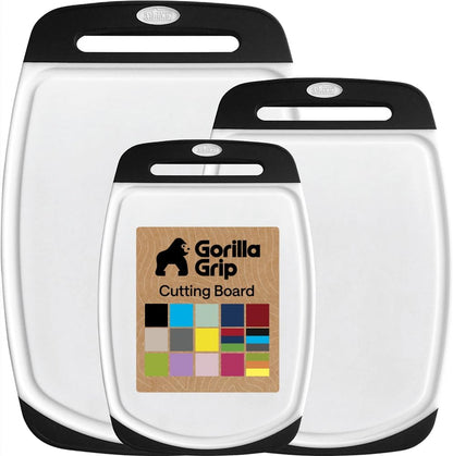 BPA Free Cutting Board Set of 3 – Non Slip Plastic Kitchen Boards with Juice Grooves