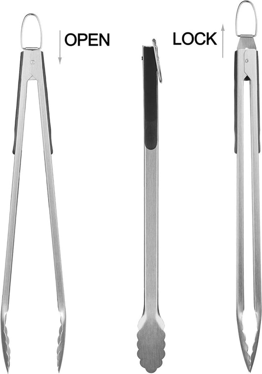 8-Piece Heavy Duty BBQ Grill Tools Set - Extra Thick Stainless Steel Spatula, Fork, Tongs, Cleaning Brush