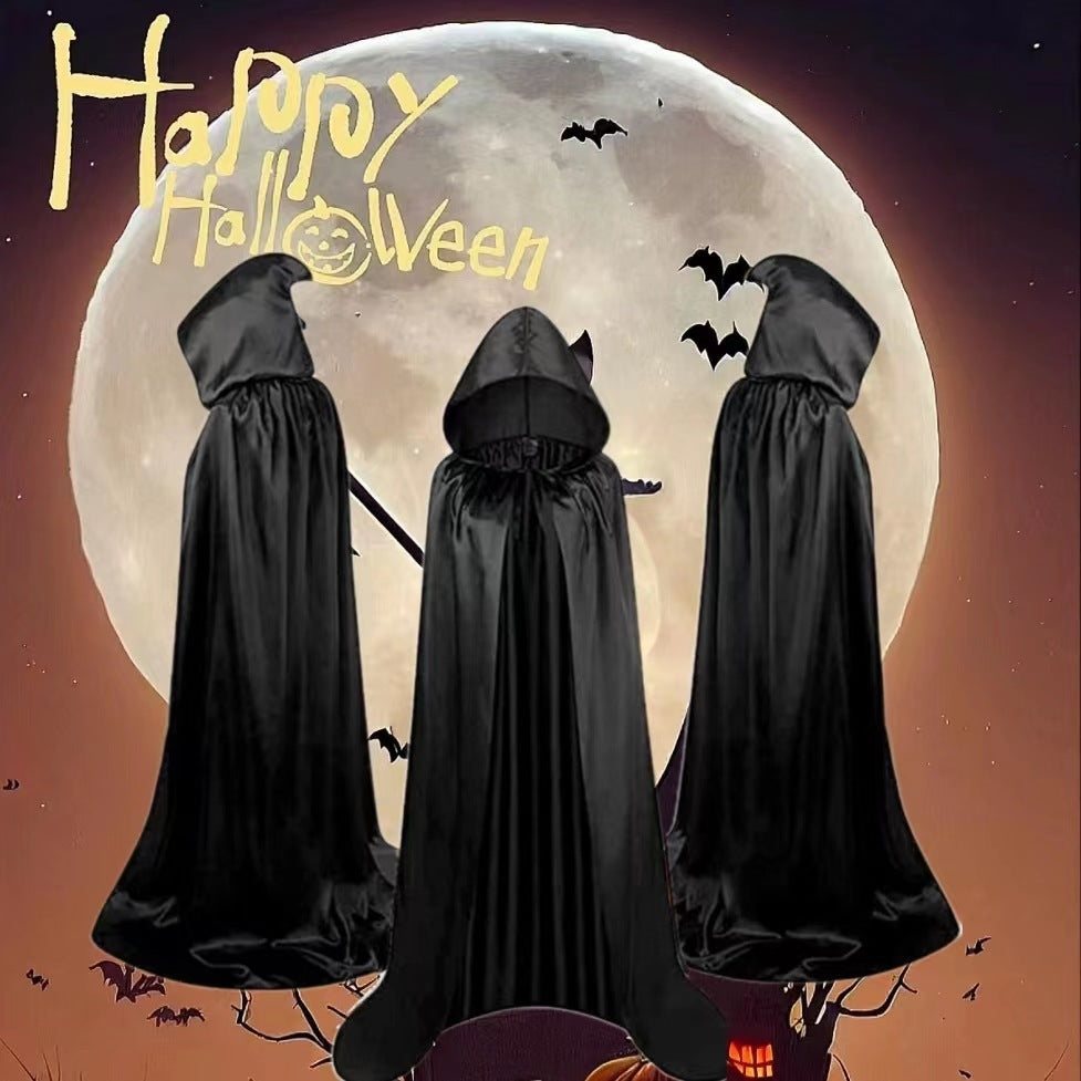 Children's Hooded Halloween Wizard Cloak - Black Cape Costume for Party & Decoration