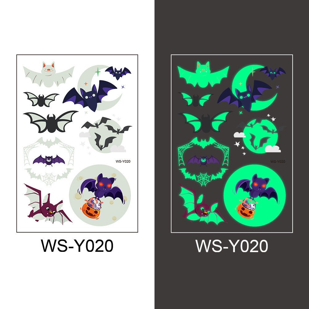 Halloween Glowing Bat Tattoo Stickers - Fake Tattoos for Face, Arms & Legs, Kids Body Art