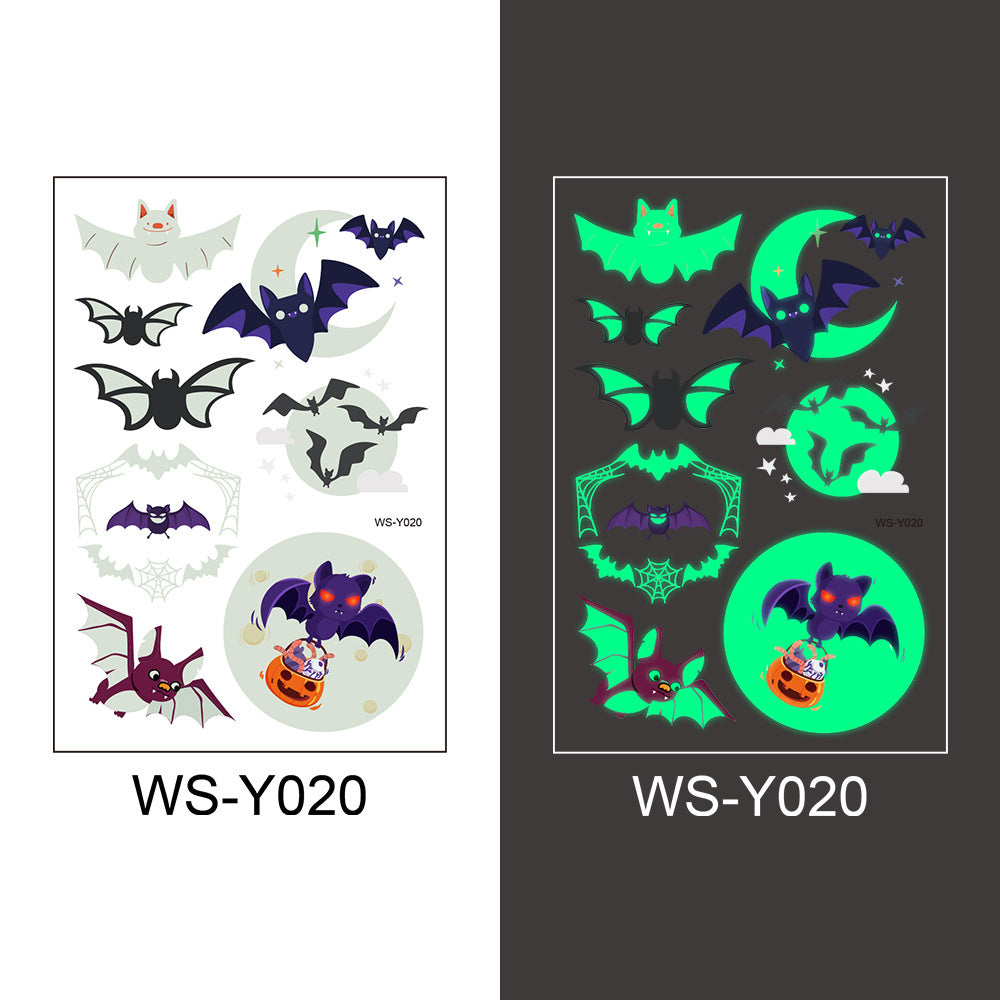 Halloween Glowing Bat Tattoo Stickers - Fake Tattoos for Face, Arms & Legs, Kids Body Art