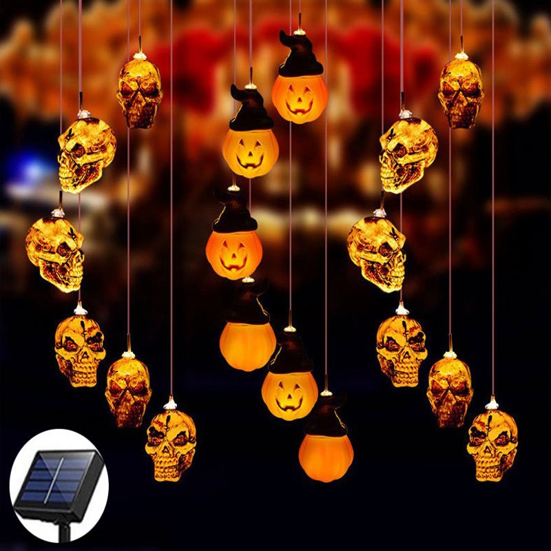 Solar-Powered Halloween Skull Wind Chimes - LED Garden Decoration, Outdoor Ornament