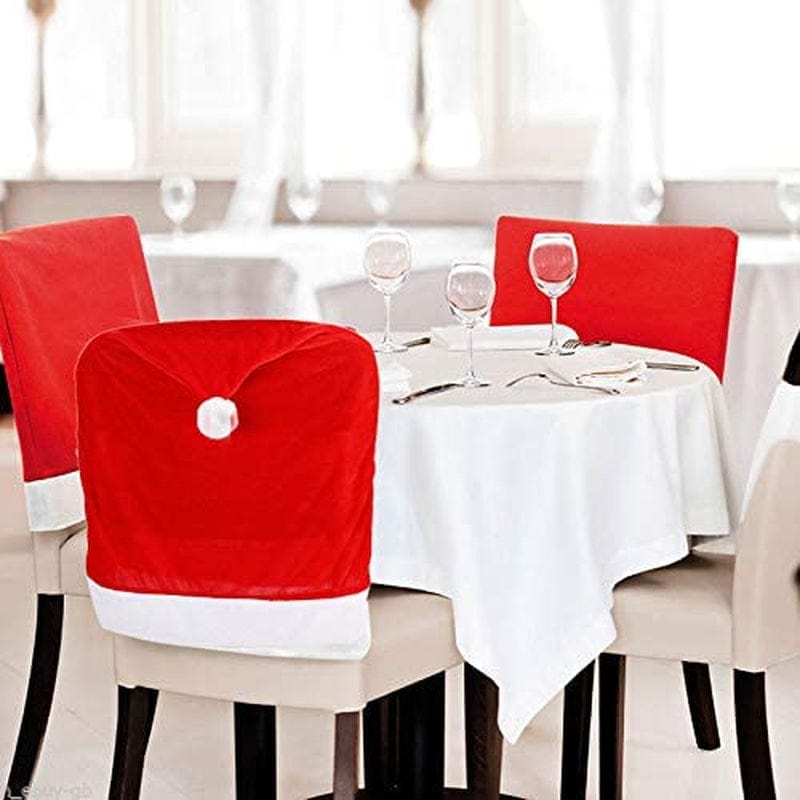 4Pcs 4Pc Red Hat Dining Chair Slipcovers,Christmas Chair Back Covers Kitchen Chair Covers for Christmas