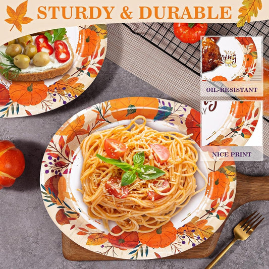 Tableware 50 Count Thanksgiving Oval Paper Plates, 10" X 12.5" Autumn Fall Harvest Party Supply Thanksgiving Decor