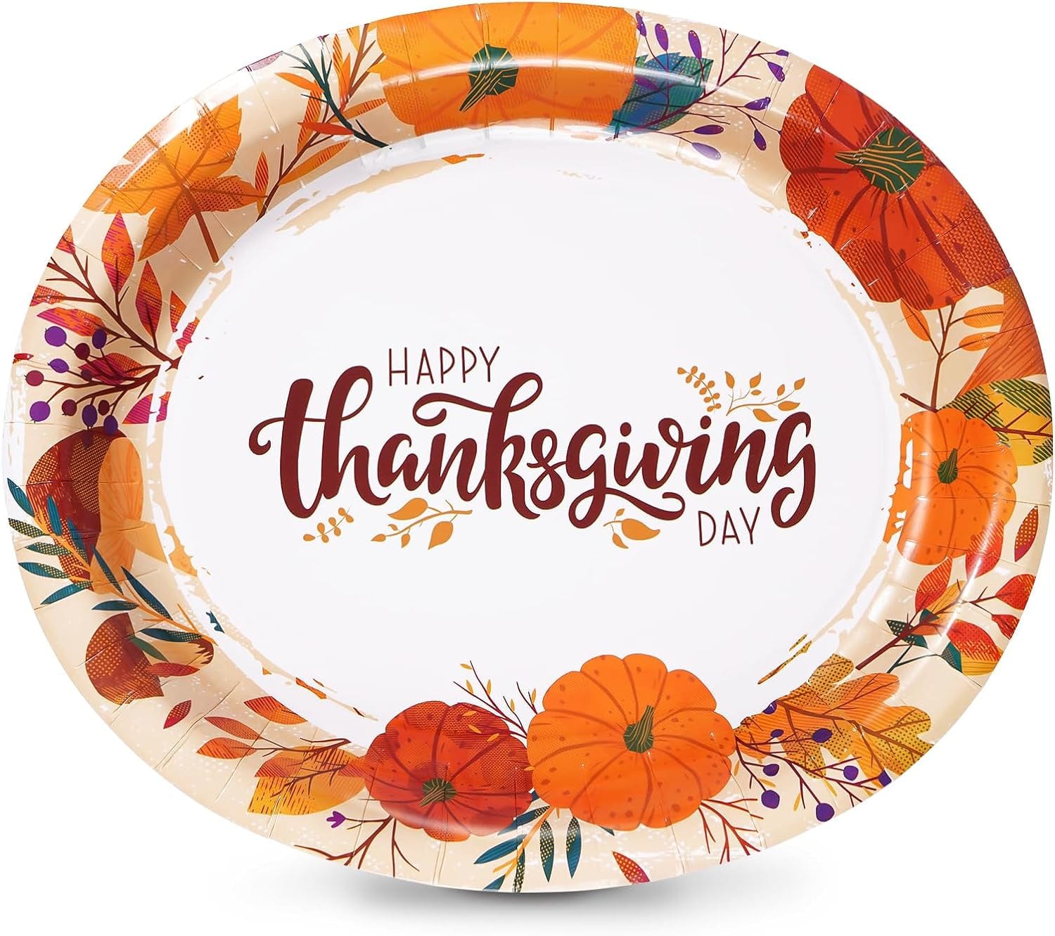 Tableware 50 Count Thanksgiving Oval Paper Plates, 10" X 12.5" Autumn Fall Harvest Party Supply Thanksgiving Decor