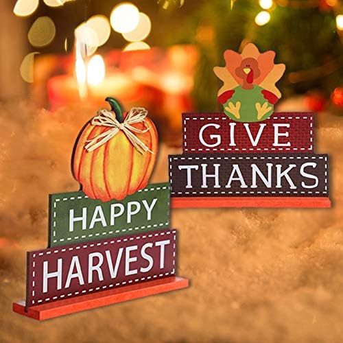  4-Pack Thanksgiving Themed Wood Pumpkin Table Centerpiece Signs – Harvest Autumn Glitter Decor for Home & Office