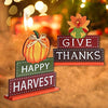  4-Pack Thanksgiving Themed Wood Pumpkin Table Centerpiece Signs – Harvest Autumn Glitter Decor for Home & Office