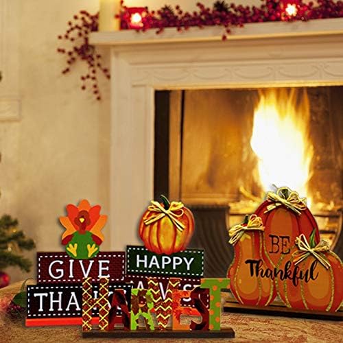  4-Pack Thanksgiving Themed Wood Pumpkin Table Centerpiece Signs – Harvest Autumn Glitter Decor for Home & Office