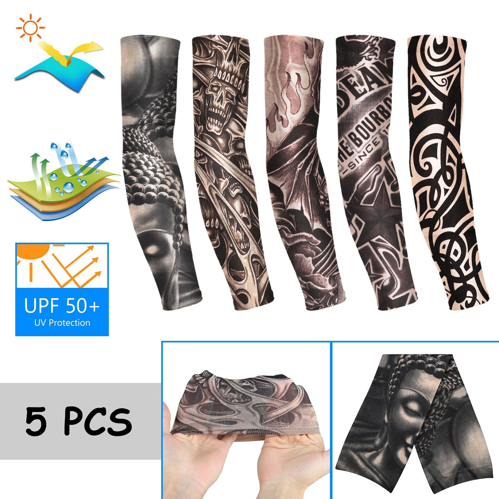 5/10PCS Tattoo Cooling Arm Sleeves – UV Sun Protection for Sports, Fashion & Outdoor Fun