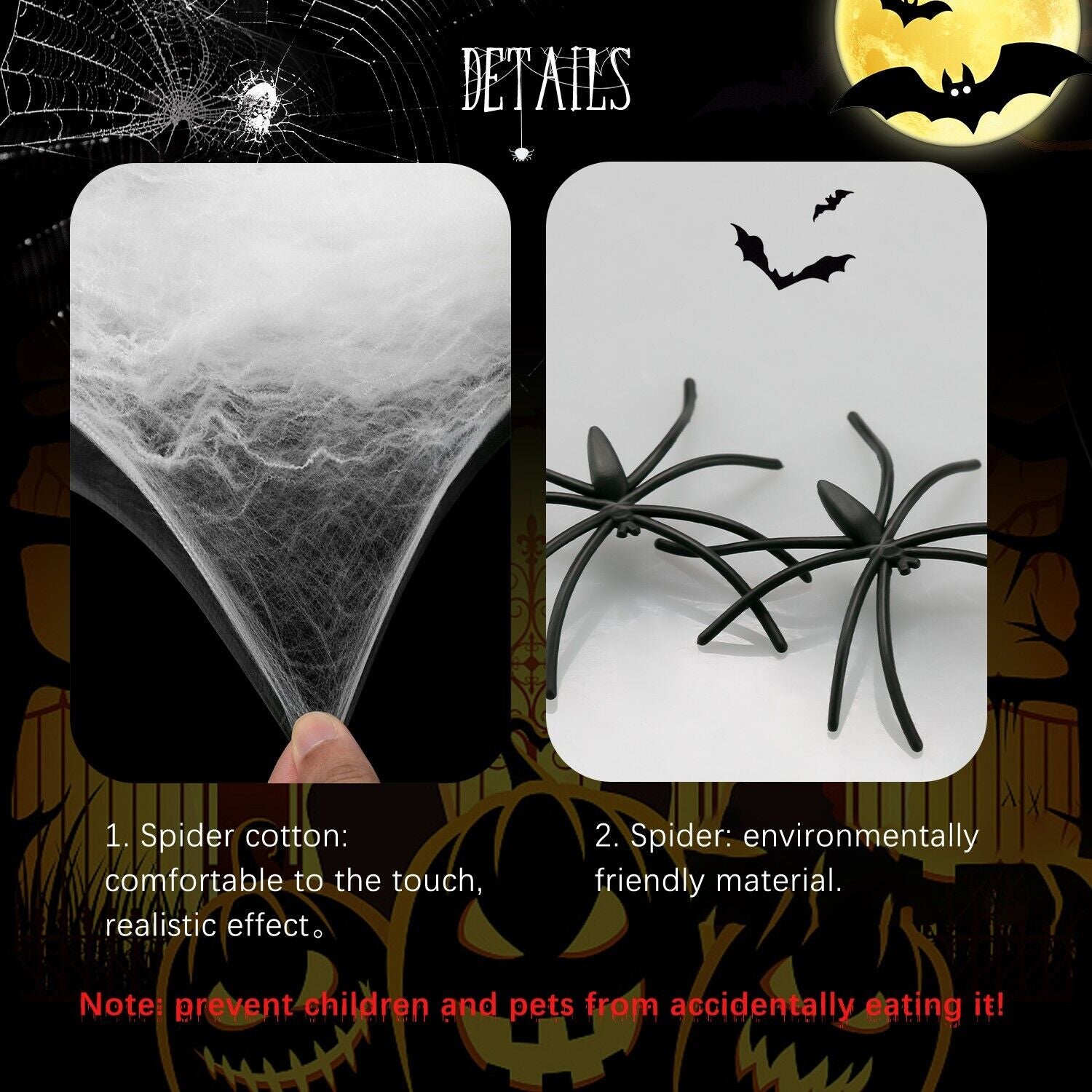 Super Stretch 1000 Sqft Halloween Spider Web Decoration with Fake Spiders