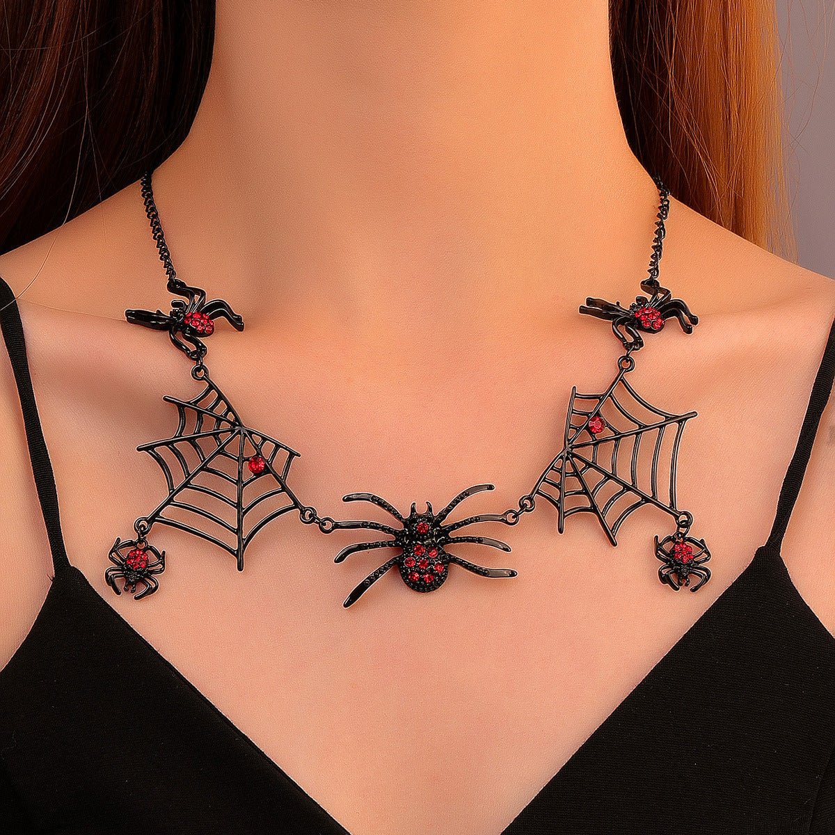 Unique Halloween Jewelry: Spider and Web Pendant Necklace