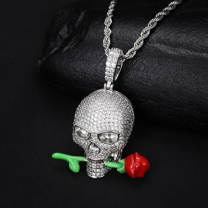 Luminous Epoxy Rose Skull Pendant