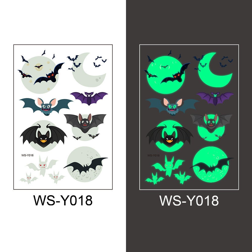 Halloween Glowing Bat Tattoo Stickers - Fake Tattoos for Face, Arms & Legs, Kids Body Art