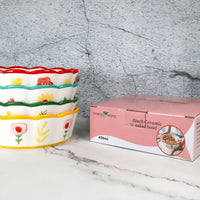 6 Inch Hand Painted Flower Pattern Ceramic Bowl Wavy Edge