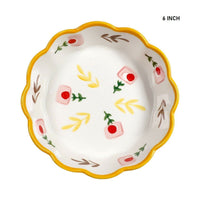6 Inch Hand Painted Flower Pattern Ceramic Bowl Wavy Edge
