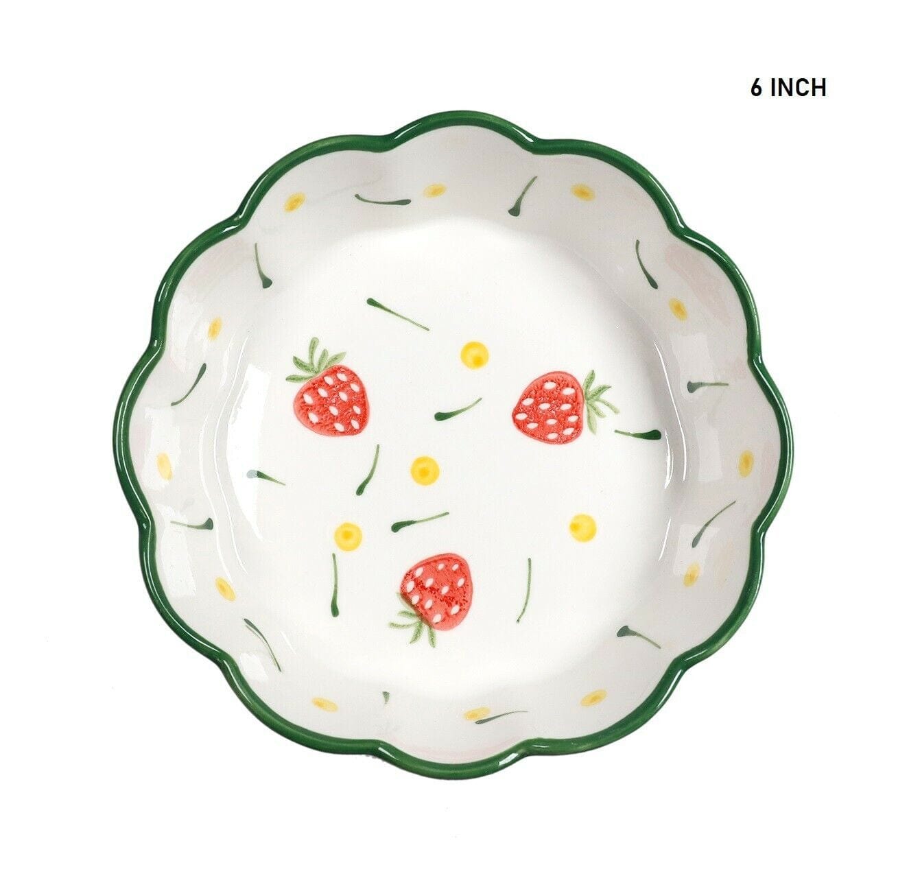 6 Inch Hand Painted Flower Pattern Ceramic Bowl Wavy Edge