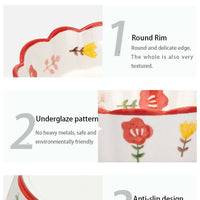 6 Inch Hand Painted Flower Pattern Ceramic Bowl Wavy Edge