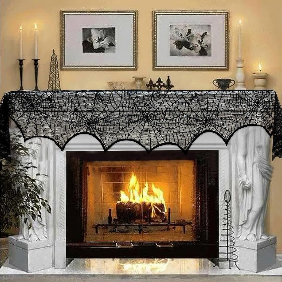 Festive Halloween Mantel Decoration: 45x243cm Black Scarf