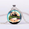 Unique Halloween Jewelry: Round Pendant Necklace with Pumpkin, Ghost, and Bat