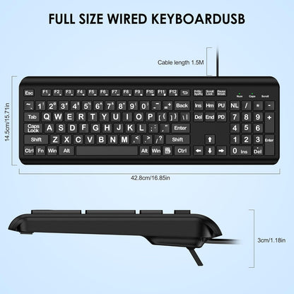 Large Print Wired Keyboard – 4X Oversized Letters for Visually Impaired, Seniors & Beginners