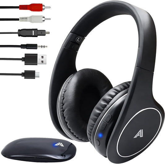 Wireless TV Headphones for Seniors & Hearing Impaired, No Audio Delay Over-Ear Headset with 100ft Range
