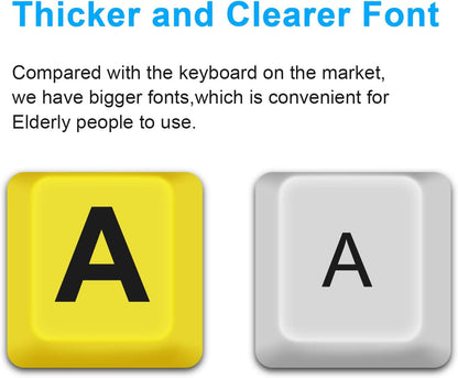 Large Print Keyboard for Seniors with High Contrast Yellow Keys, Wired USB, Low Vision