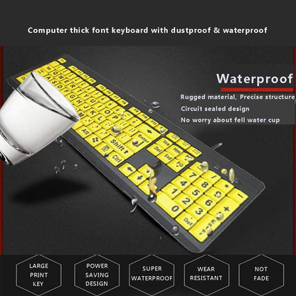Large Print Keyboard for Seniors with High Contrast Yellow Keys, Wired USB, Low Vision