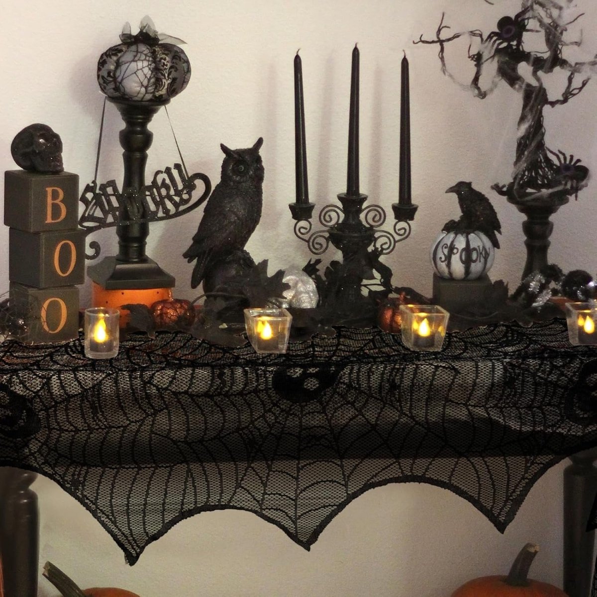 Festive Halloween Mantel Decoration: 18x98 Inch Black Scarf