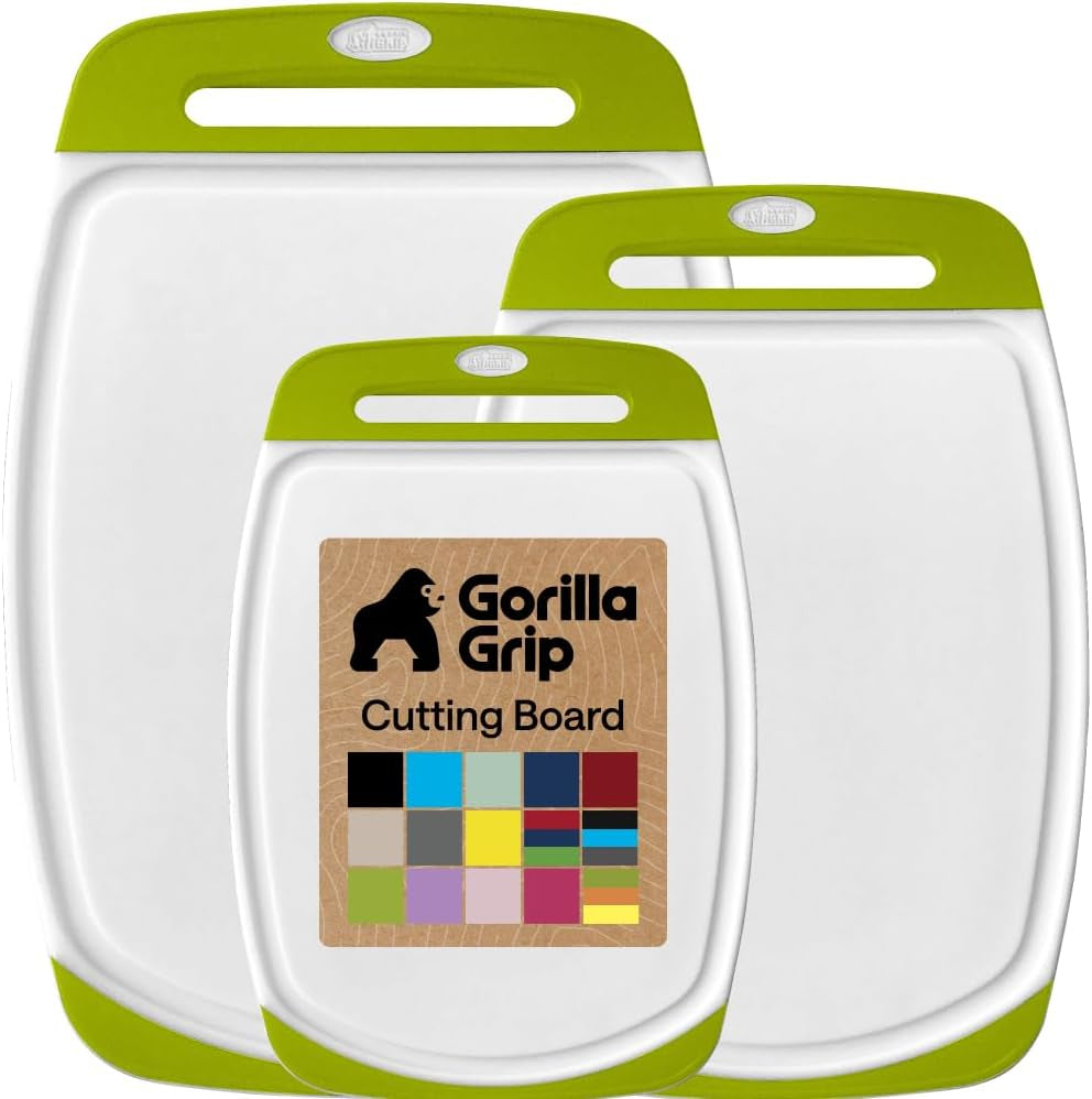 BPA Free Cutting Board Set of 3 – Non Slip Plastic Kitchen Boards with Juice Grooves